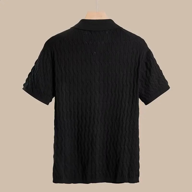 knitted polo shirt mens ultrathin slim fit solid short sleeved summer trend highend Tshirt 240828
