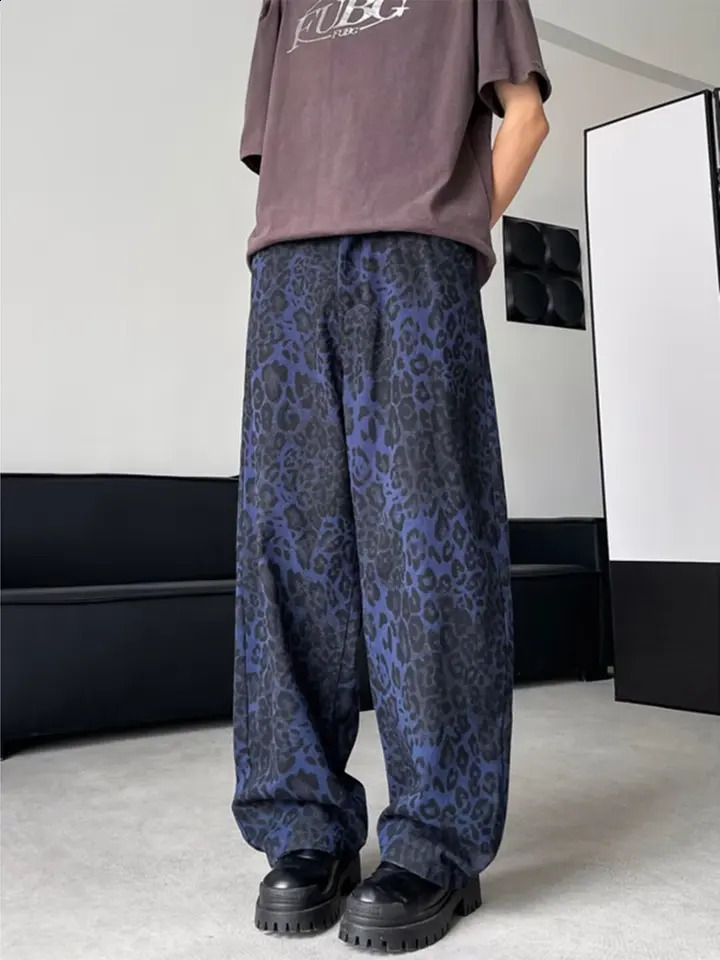 American Blue Panther Printed Jeans American Hip Hop Mens Pants Street Clothing Pocket Y2K Mens Retro Harajuku Trou 240829