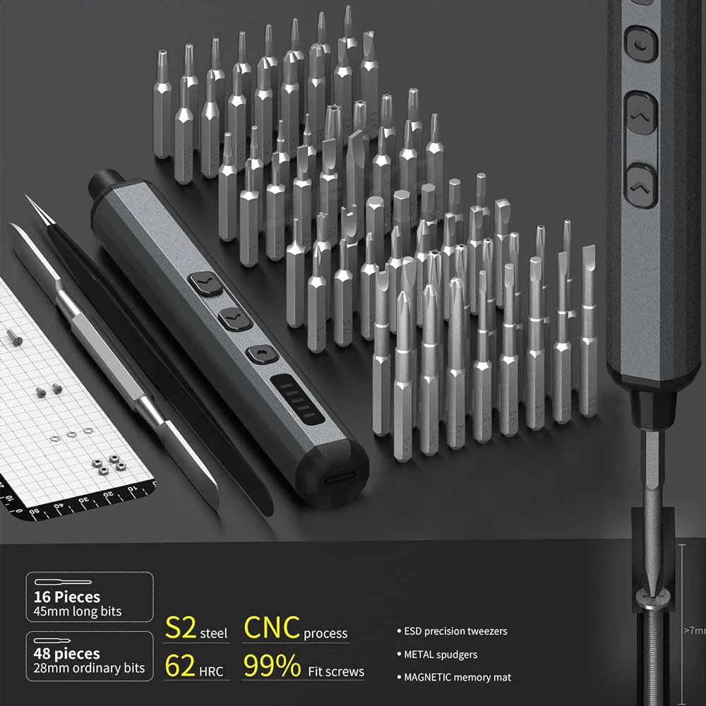 68in1 Precision Electric Screwdriver Kit Mini Power Repair Tool 5 Torque Setting 64 bit Magnetic S2 Bit Suitable for iPhone Watch PC 240828