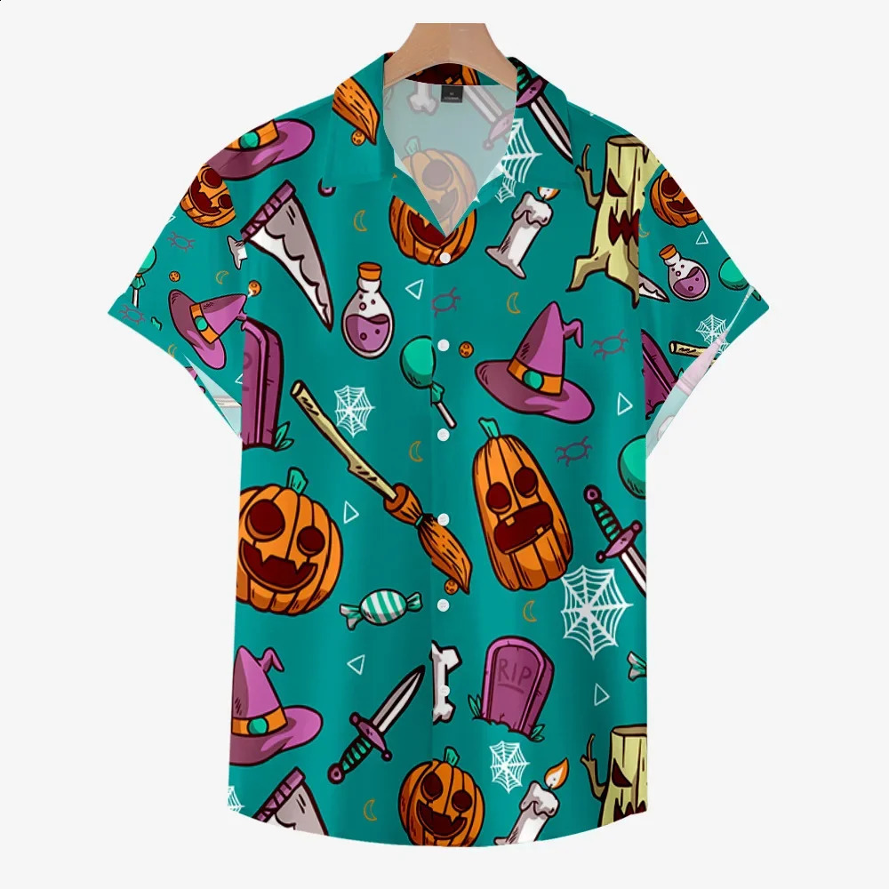 Mens summer casual short sleeved Halloween skull 3D printed hip-hop shirt plus size 240829