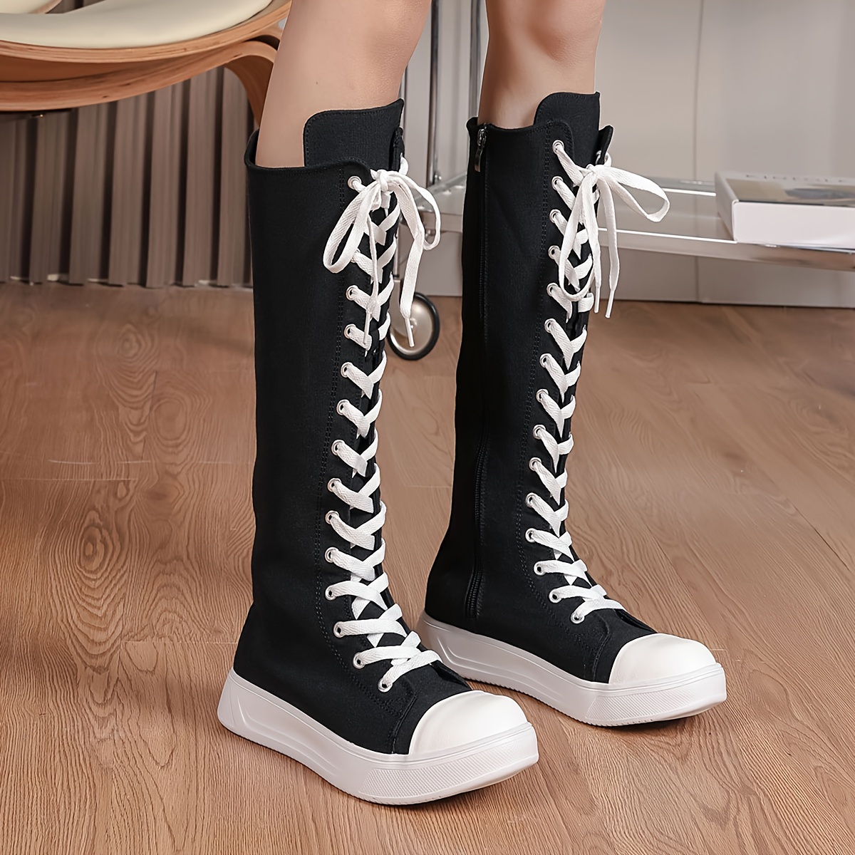 Stylish Knee High Boots for Women - Soft, Versatile, and Comfortable Platform Boots with Side Zipper and Lace Up Closure - Perfect for Casual Daily We