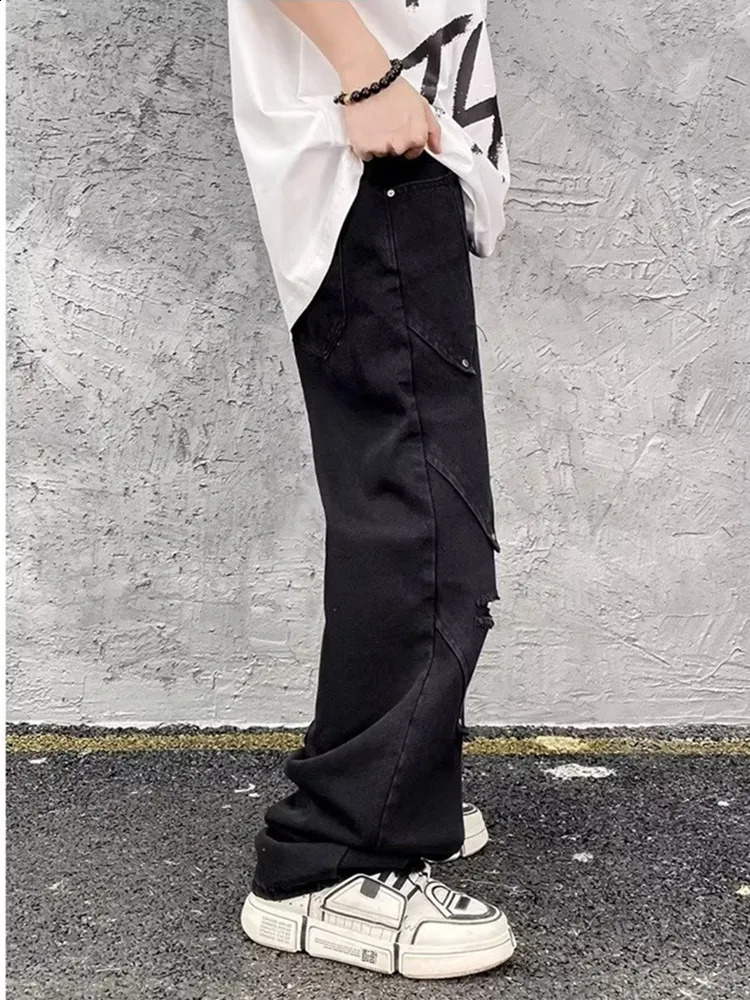 Ropa Y2K Streetwear Washed Blue Ripped Stacked Jeans Pants For Men Vintage Clothes Straight Hip Hop Denim Trousers Spodnie 240828