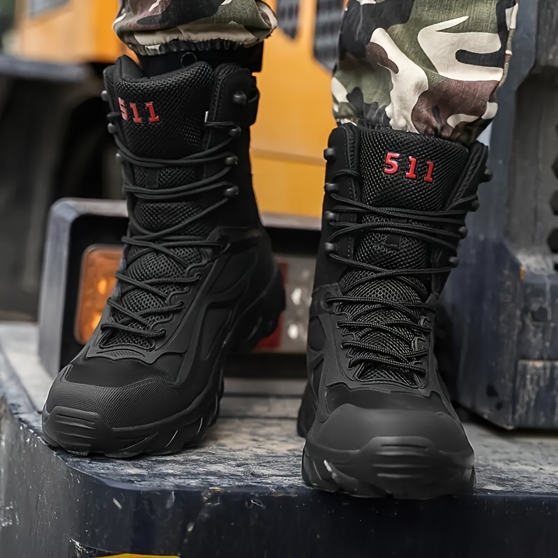 High-Top Mesh Hiking Boots for Men - Comfy, Non-Slip, Breathable, and Durable for Outdoor Activities - Lace-Up Closure, Fabric Insole, EVA Sole, and S