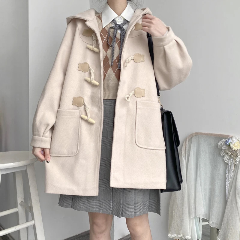 Japanese preparatory style mixed womens Kawaii button up female student hooded jacket Y2k autumn winter fashion bag fully matched retro fashion 240828