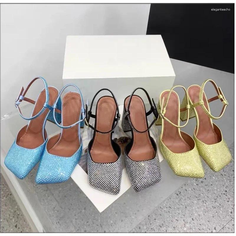 Dress Shoes 2024 Summer Mary Jane Women's Water Dia Sandals Square Head Thick High Heels Banquet Party Fashion Sexy 01f