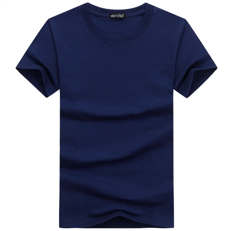 Casual Style Plain Solid Color Mens Tshirts Cotton Navy Blue Regular Fit Summer Tops Tee Shirts Man Clothing 5XL 240823