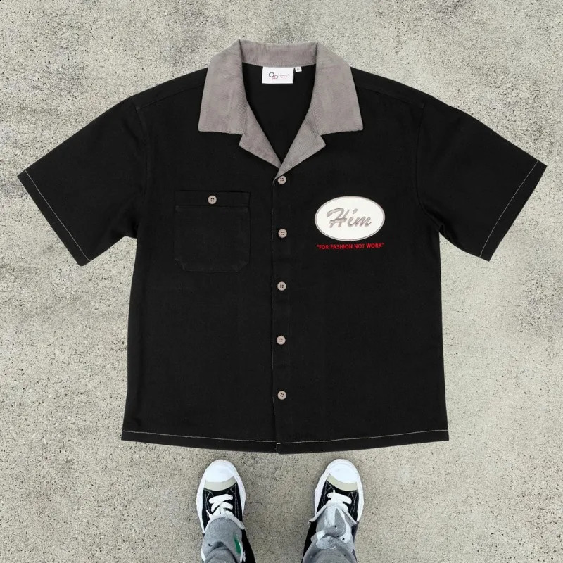 Simple letter printing splicing n polo neck oversized mens Tshirt Y2K summer clothing trend couple casual bag top 240828