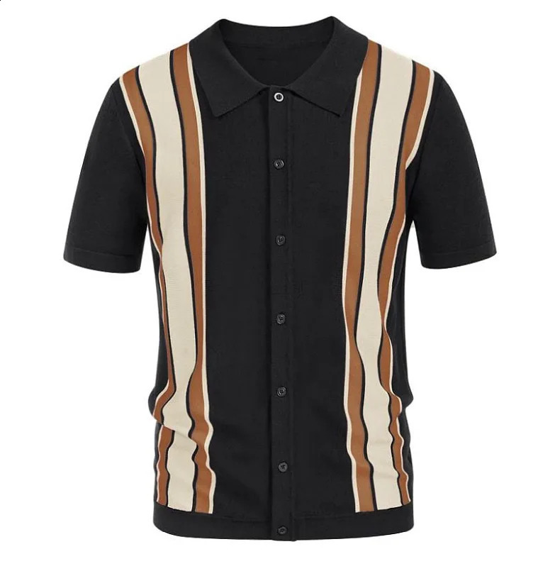 Mens Clothing Knit Short Sleeve Polo Shirt Casual Streetwear Lapel Button Down Cardigan Breathable Tops Summer Knitwear 240828