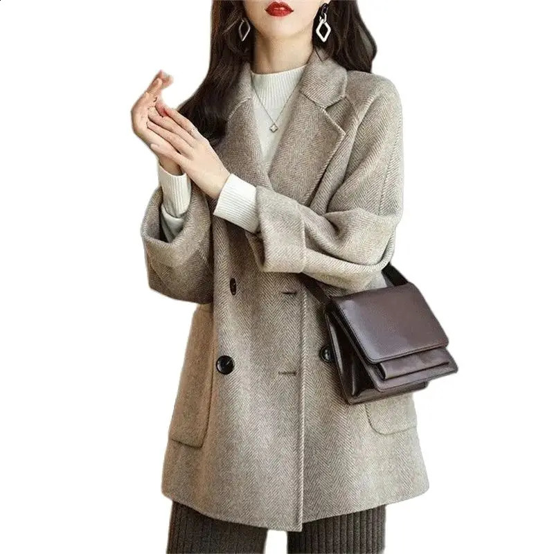 Womens Wool Blended Jacket Winter Autumn Fashion Elegant Mother Ultra Thin Long Hair Jacket Womens Jacket 914 240828