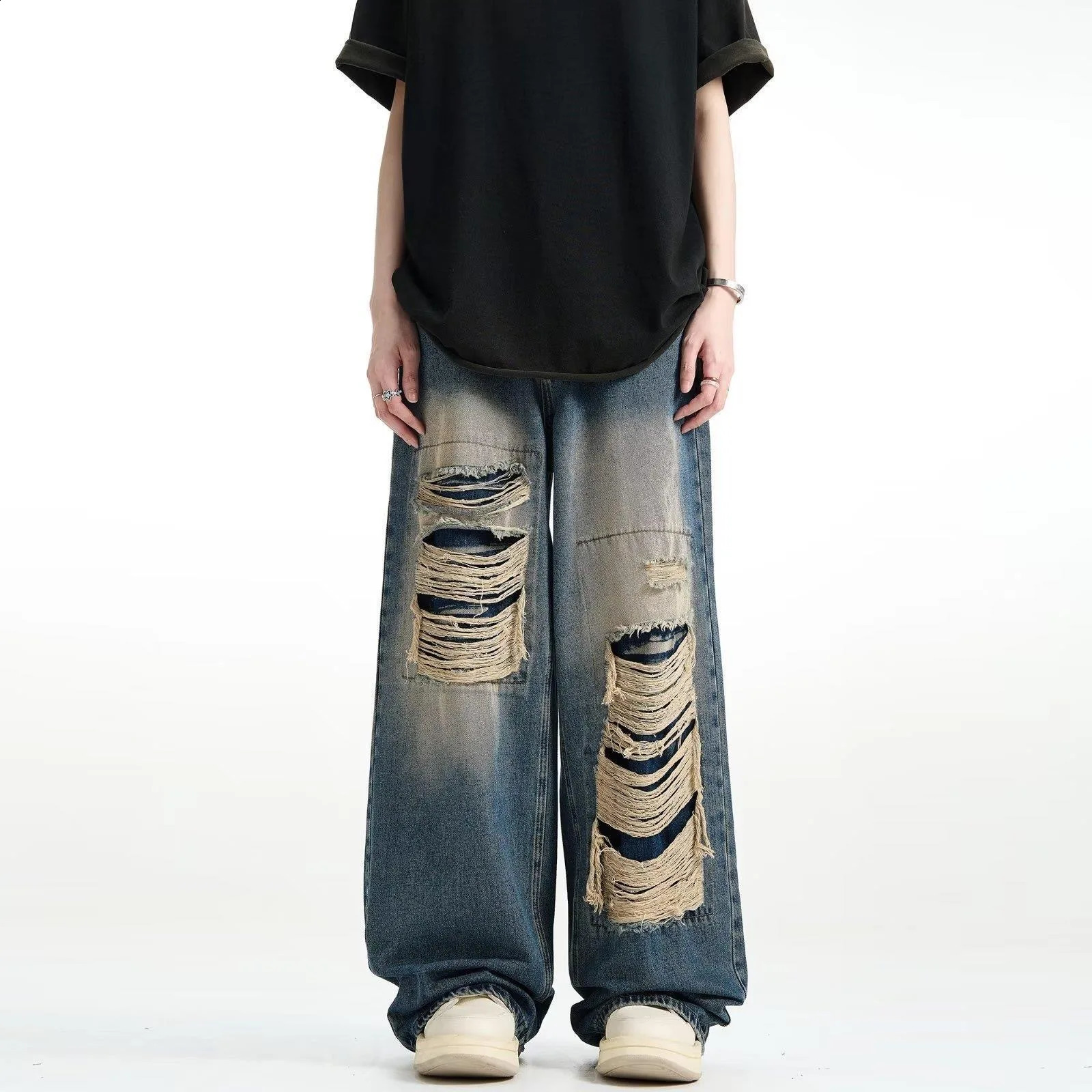 American jeans vintage jeans ripped jeans mens jeans loose jeans straight leg pants 240829