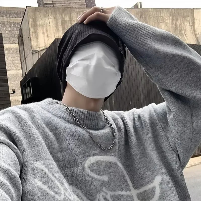 Knitted sweater mens Korean fashion street handsome letter color blocks personality winter Ins sweater 240829