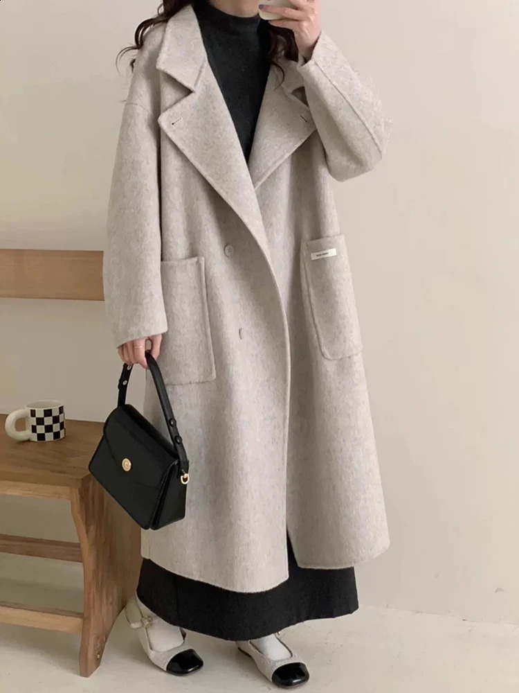 GVUW Minimalist Wool Coat Womens Stand up Collar Single Chest Solid Color Full Sleeve Pocket Long Coat 17G7994 240828