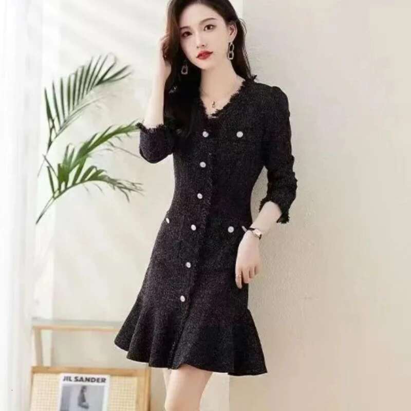 Black Women's Long Sleeve Dresses Spring Autumn Fashion New Female Dress Elegant Party On Promotion Chic One Pieces Korean 2025