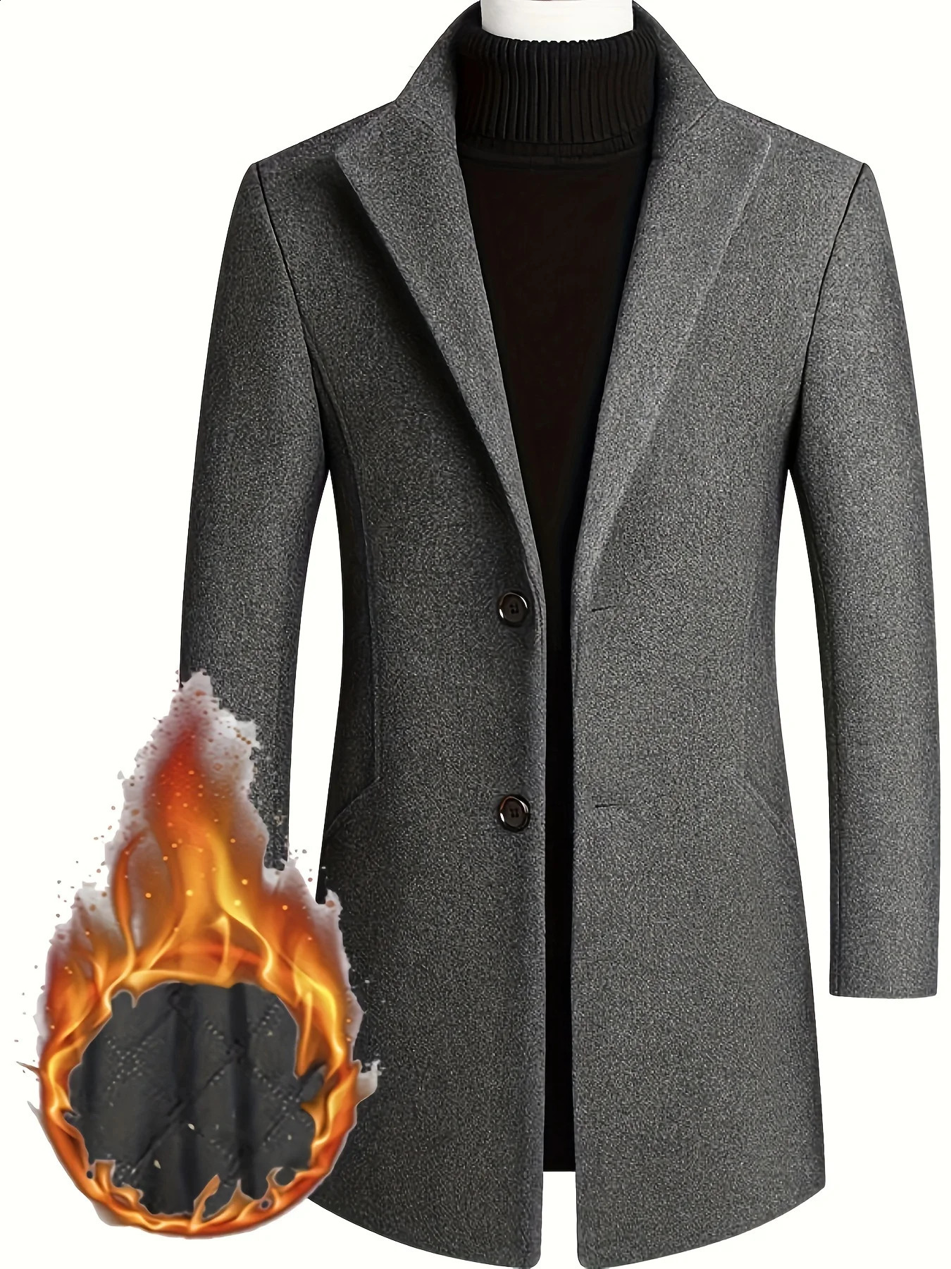 Autumn and winter mens casual wool coat fashionable cotton windproof jacket mens medium length jacket jacket 240829