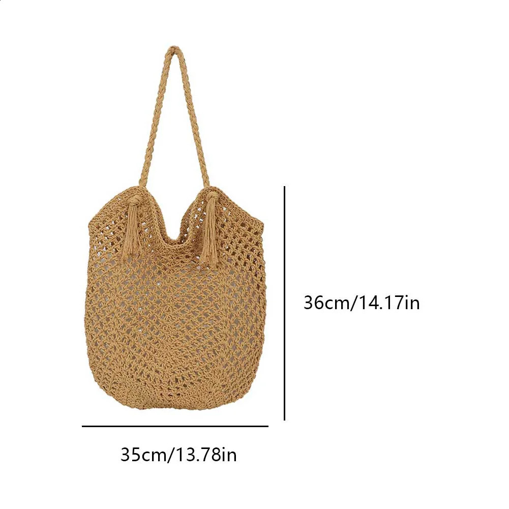 Straw Summer Beach Bag Large Capacity Women Woven Shoulder Purse Solid Color Clutch for Shopping Vacation Travel 240828