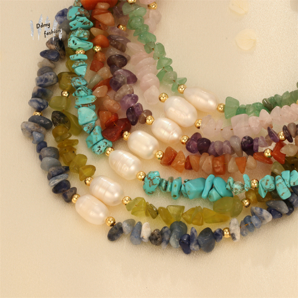 Bohemian style accessories, women's summer orchid pine amethyst necklace, colorful crushed stone splicing pearl necklace F08.30-13.5 a5ca2
