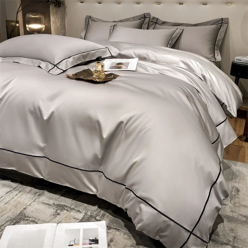 Embroidery Bedding Sets Egyptian Cotton Bed Sheet Set Duvet Cover Bedsheet Bed Linen Pillowcase 5 Stars el Bedclothes 240829