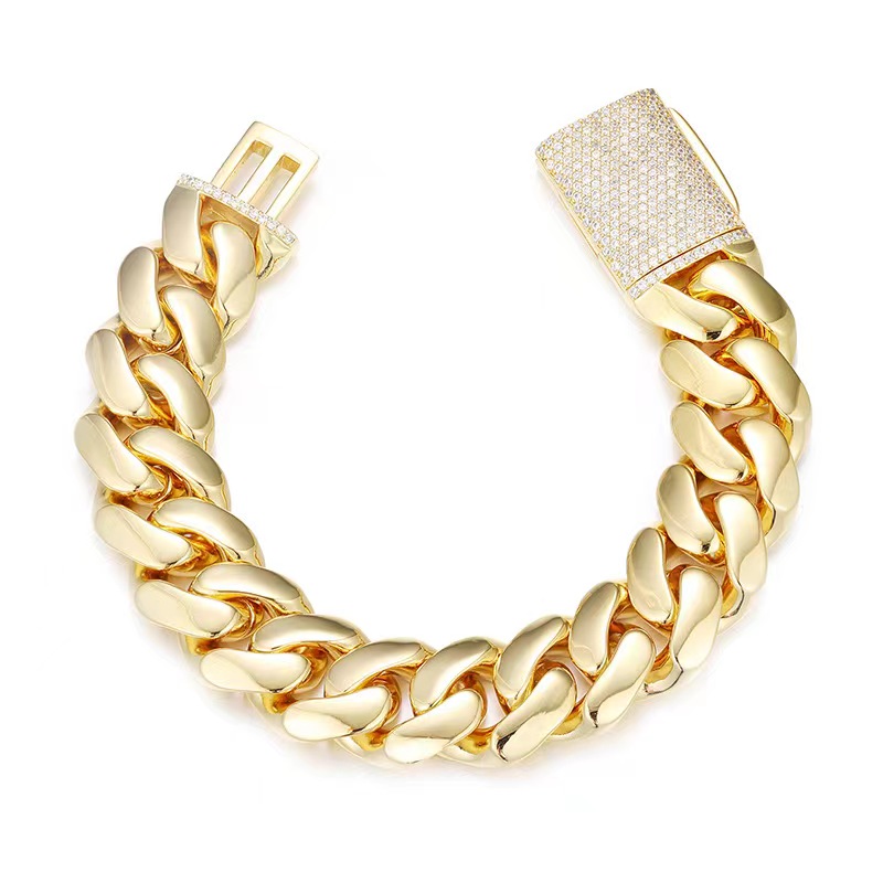 k bracelets 10mm-20mm wide hip hop bg iced out round miami curb cuban chain for men rapper jewelry gold Sier color