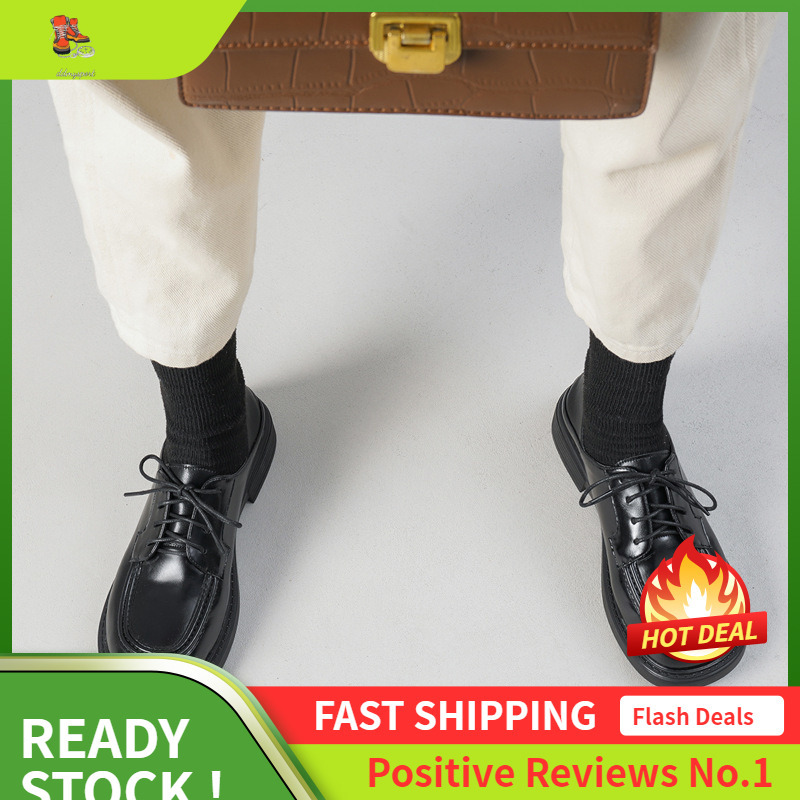 Ddmysports Spring New Black Lace Up Small Leather Academy Style Thick Eel Le Fu Shoes Versatile Can Step On And Wear Twice OUTDOOR
