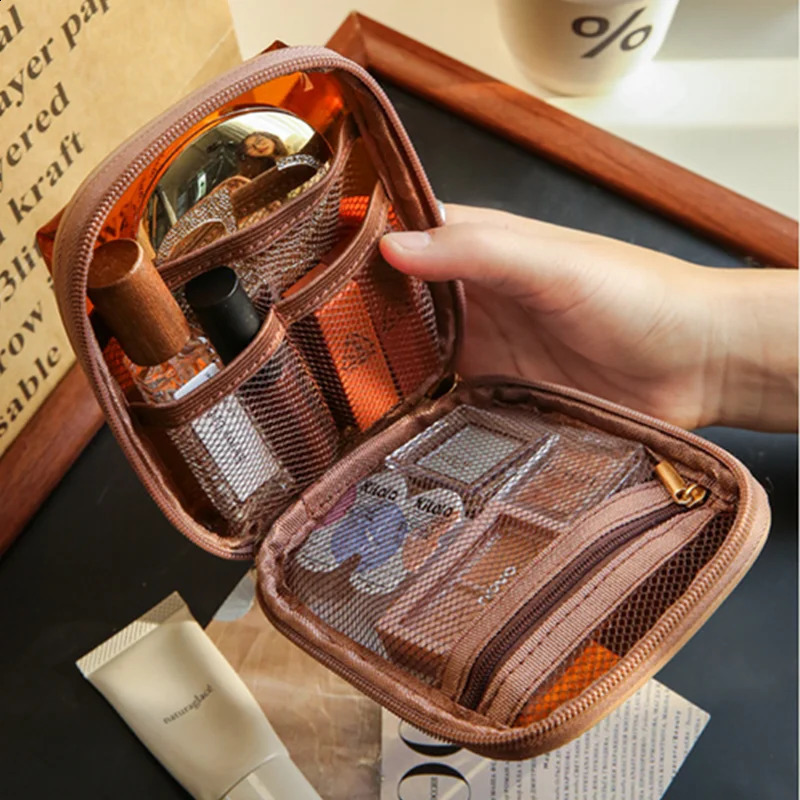 Womens Fashion Makeup Bag Solid Color Zipper Mesh Transparent Casual Travel Mini Face Wash 240829