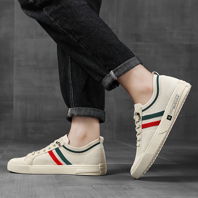 Men's Woven Color Block Lace Up Low Top Sneakers For Outdoor Activities, All Seasons