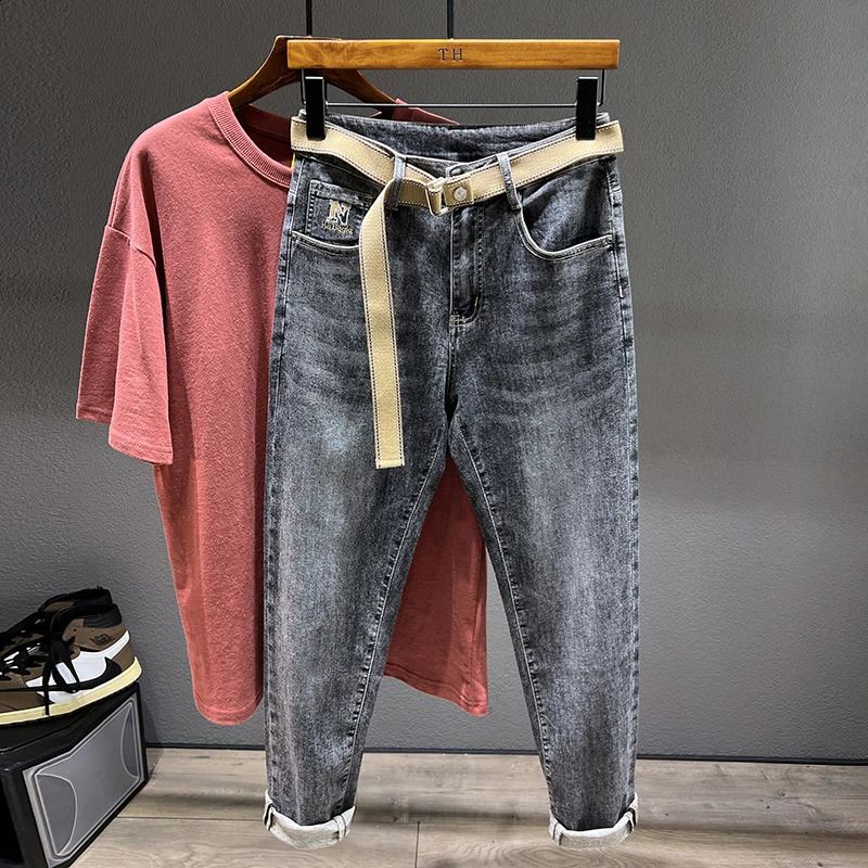 Spring Mens Street Clothing Jeans Fashion Motorcycle Trouser Korean Fashion Casual Youth Hip Hop Small Foot Jeans 240829