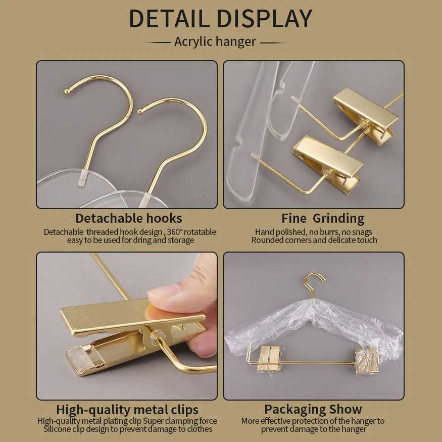 New 5/10 piece transparent acrylic clothes hanger used for pants organizer crystal clothes hanger with clip anti slip dry clothes hanger M240829