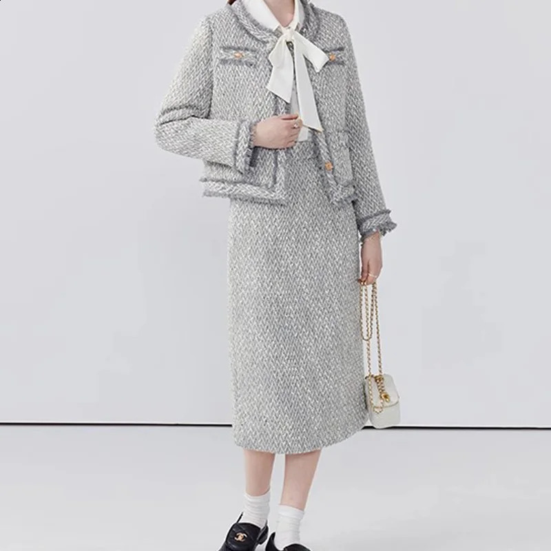 EVNISI Autumn Winter 2 Piece Women T Skirt Set Elegant Long sleeved Single Breasted Stripe Coat Bodycon Office Outfit 251022