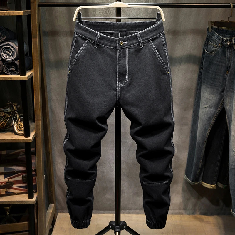 Black jeans mens harem pants loose pocket pants tapered streetwear mens clothing denim Trojan horse ly arrived in 240829