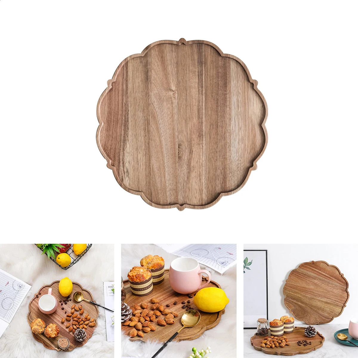 Serving tray flower shaped wooden serving trays snack tray breakfast tray food serving tray storage tray 240828
