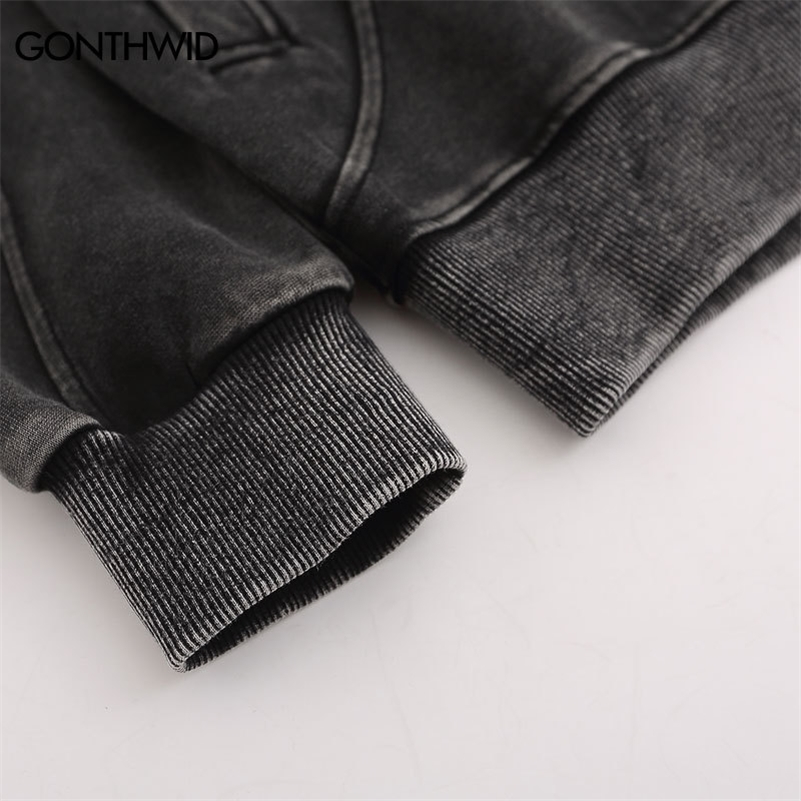 Hip Hop Streetwear Retro Vintage Washed Black Hoodie Sweatshirt Men Embroidery Letter Hoodie Harajuku Hooded Pullover Y2K 240828