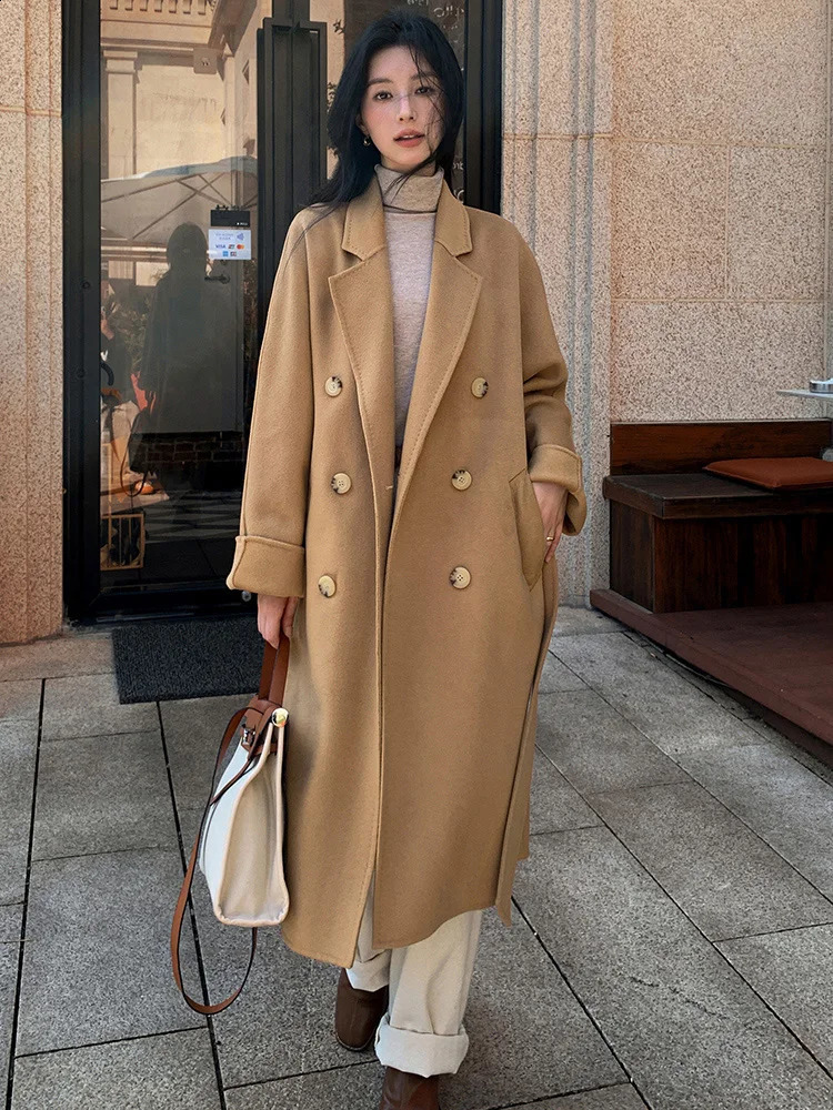 CAIXINGLE 801 Fashion Classic 10% Pure Cashmere Reversible Wool Coat Womens Long Wool Coat Autumn/Winter Windproof 240828