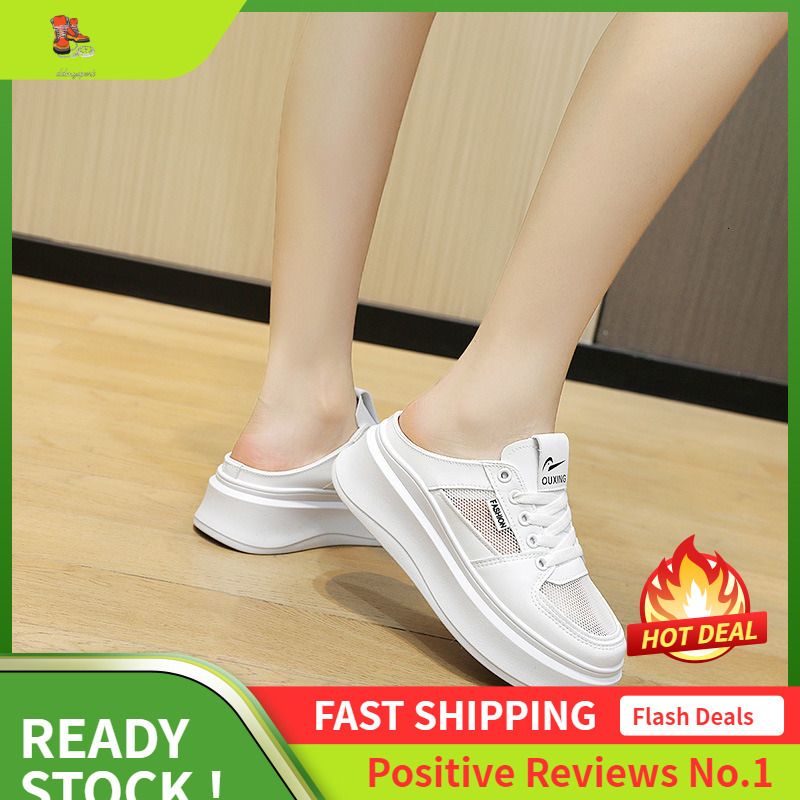 Ddmysports S Slippers Spring And Summer Thick Soled Height Increasing Women S Shoes Breathable Mesh Surface Half Drag For Students OUTDOOR
