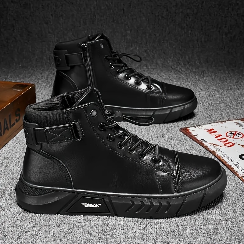 Comfortable solid color lace-up boots for men - Non-slip, breathable, easy-on and off design with hook and loop closure, soft insole and waterproof up