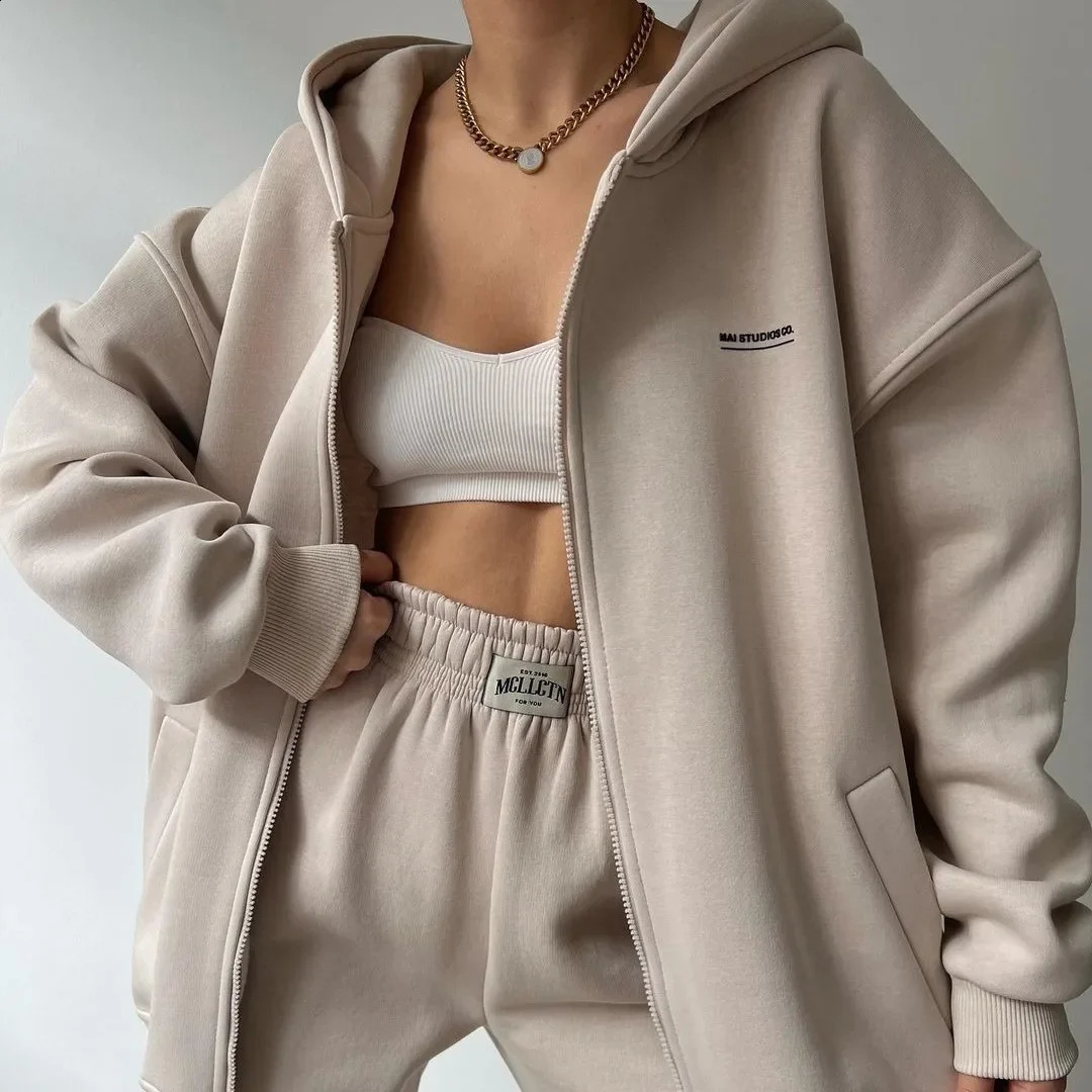 Womens Tracksuit Suit Autumn Fashion Warm Hoodie Sweatshirts Two Pieces Oversized Casual Hoody Pullovers Long Pant Sets 240828