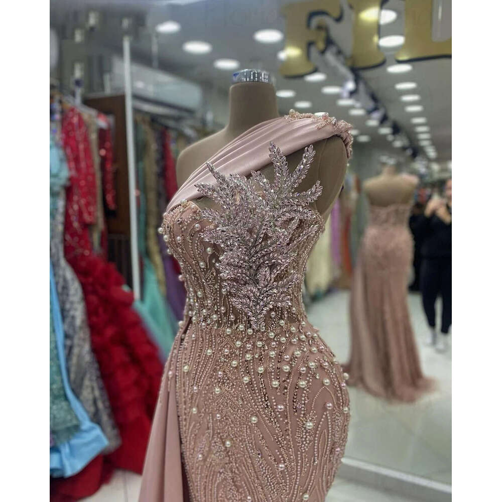 Evening Dresses Sleeveless Pearl Sequins Applique Party Prom Dress Robe De Custom Made