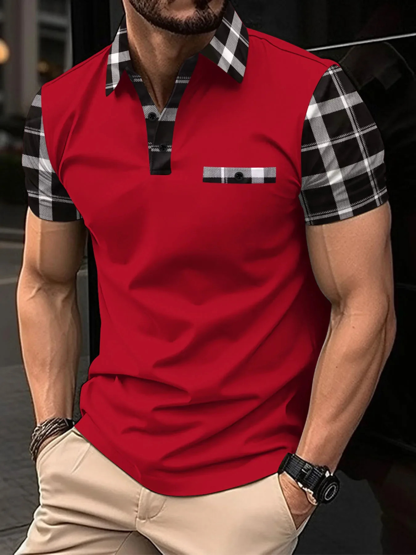 Mens Summer Style Fashion Polo Shirt Plain Casual Vneck Button Short Sleeve Comfortable 240828