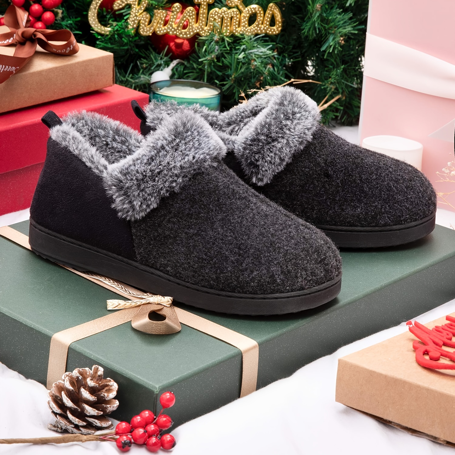 Cozy Fuzzy Flannel Slip-on Shoes for Women - Soft Fabric Inner, Memory Foam Heel, TPR Sole, Solid Color, Casual Style - Perfect for Household Wear