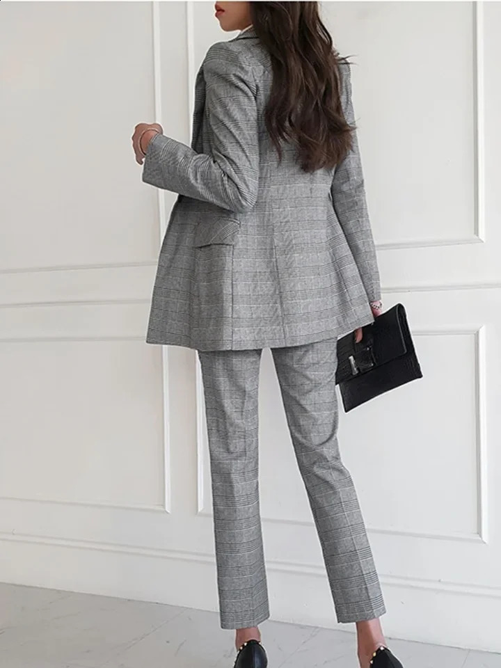 Women Elegant Formal Business Blazer 3 Pieces Suit Office Work Plaid Jacket Vest Pantsuit Korean Fashion Female Vintage Outfits 240828