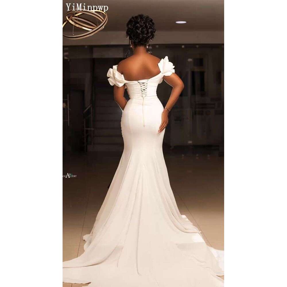 Elegant Mermaid Wedding Dresses For Bride Off Shoulder Corset Back Train Pleats Beads Garden Country Bridal Gowns 0228Lz