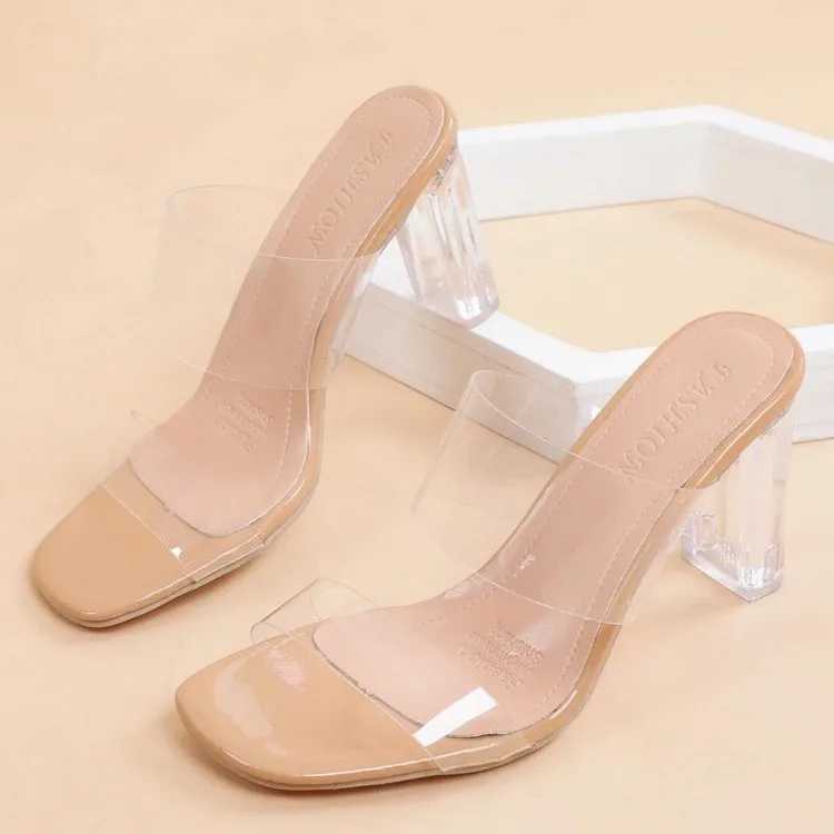 New Arrival Transparent high heels womens square insoles summer shoes womens transparent high pump wedding jelly Butty Damskie shoelace slider T250110