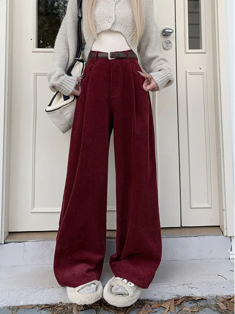 Autumn and Winter Women Thin Corduroy Wide-legged Pants Female Loose Versatile Casual Y2K Trousers Z260314