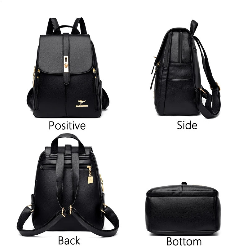High Quality Leather Backpack Women Large Capacity Purses Female Vintage Bag School Bags Travel Bagpack Ladies Bookbag 240828