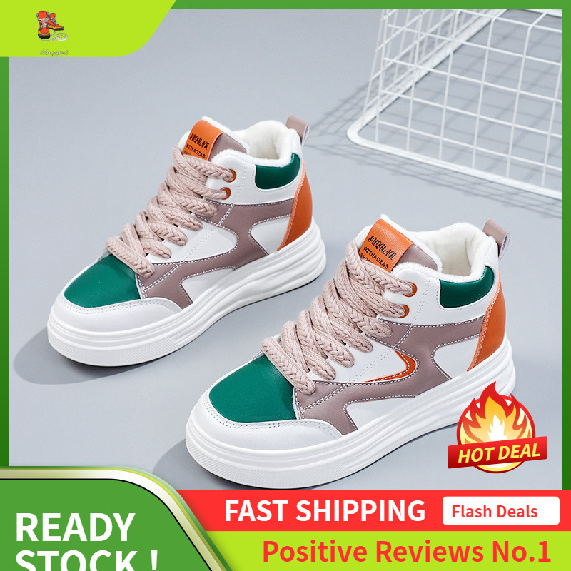 Ddmysports W Velvet Inner Height Increasing White Shoes For Women Thick Soled S New Small Size Color Blocked Hundred OUTDOOR
