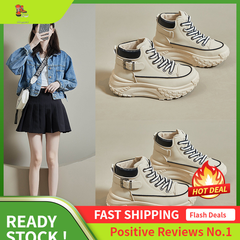Ddmysports Autumn High Top White New Korean Version Ins Female Student Thick Sole Height Increasing Sports Board Shoes Casual Y OUTDOOR
