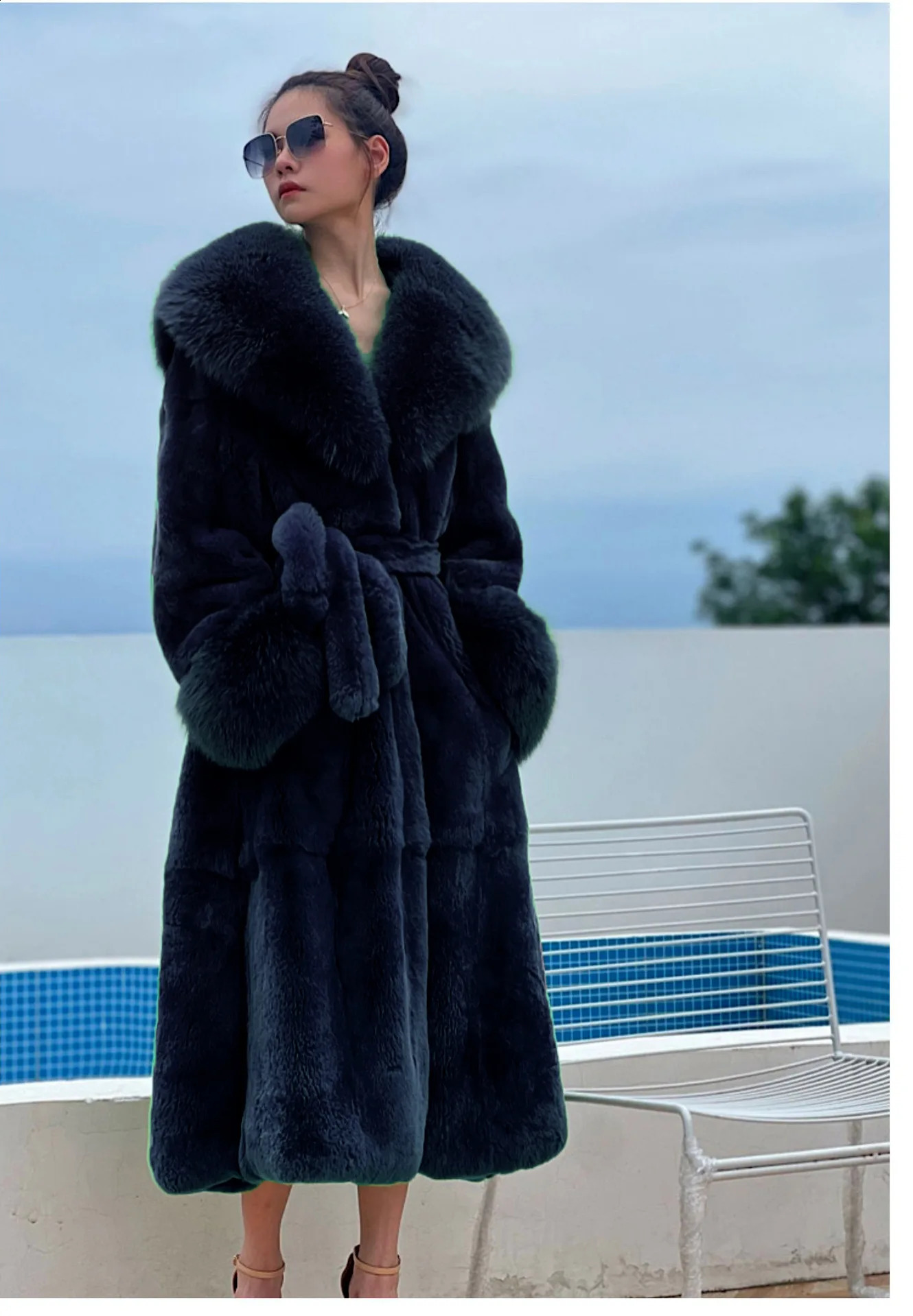 Elderly mink coat womens fur winter artificial jacket long sleeved casual oversized Parkas 240828