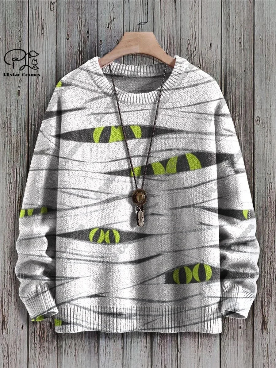 3D Printing Halloween Custom Series Horror Ghost Skull Witch Black Cat Pattern Ugly Sweater Street Casual Winter Sweater W-10 240829