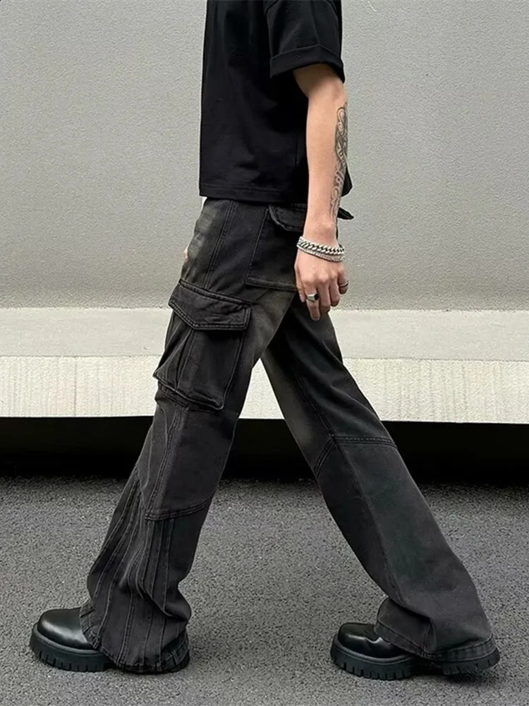 2024 Pantalones Y2K Streetwear Multi Pockets Baggy Jeans Cargo Pants For Men 90S Vintage Clothes Striped Long Trousers 240823