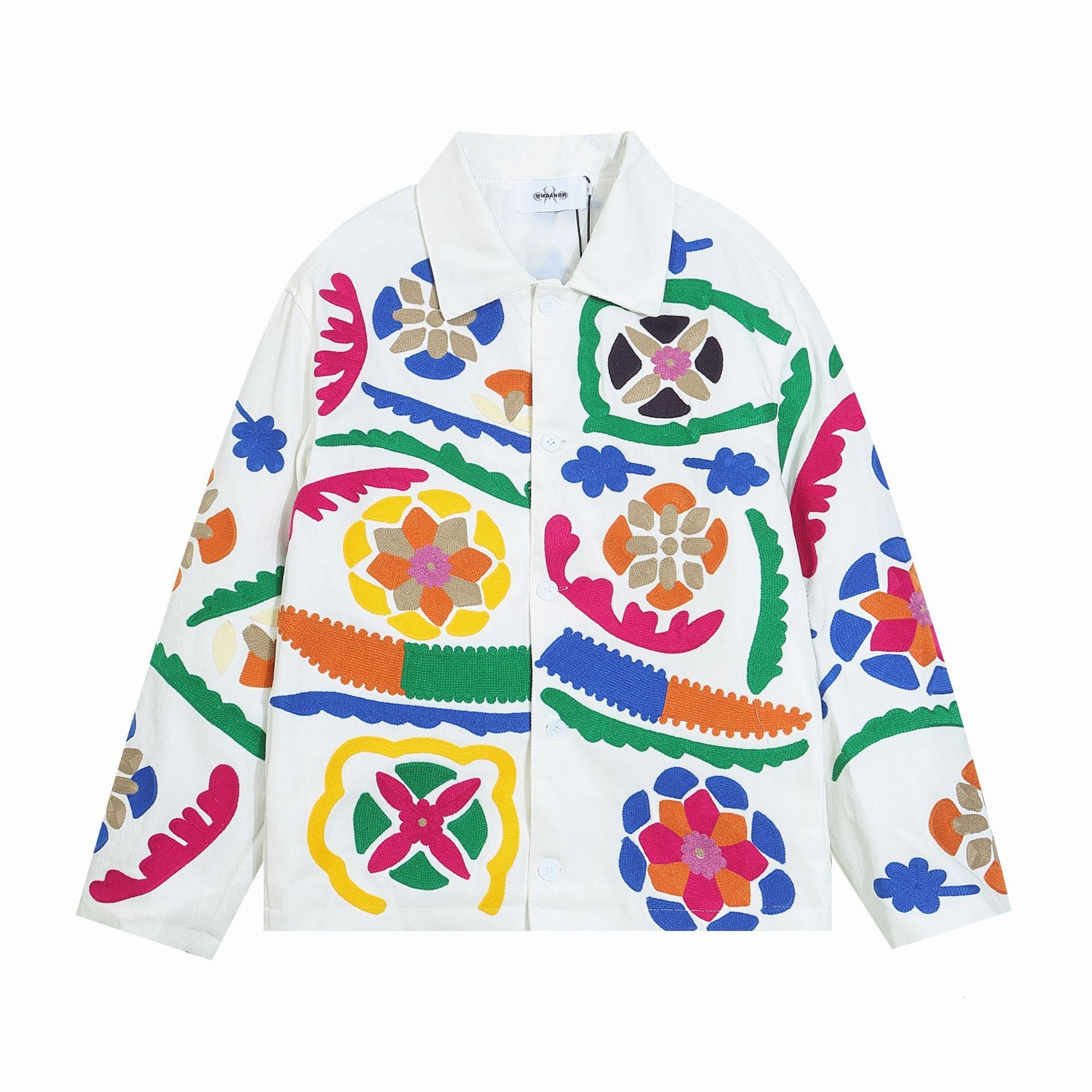 American Flower Totem Embroidery Collar Jacket for Men and Women Loose Couple Casual Jacket Trendy