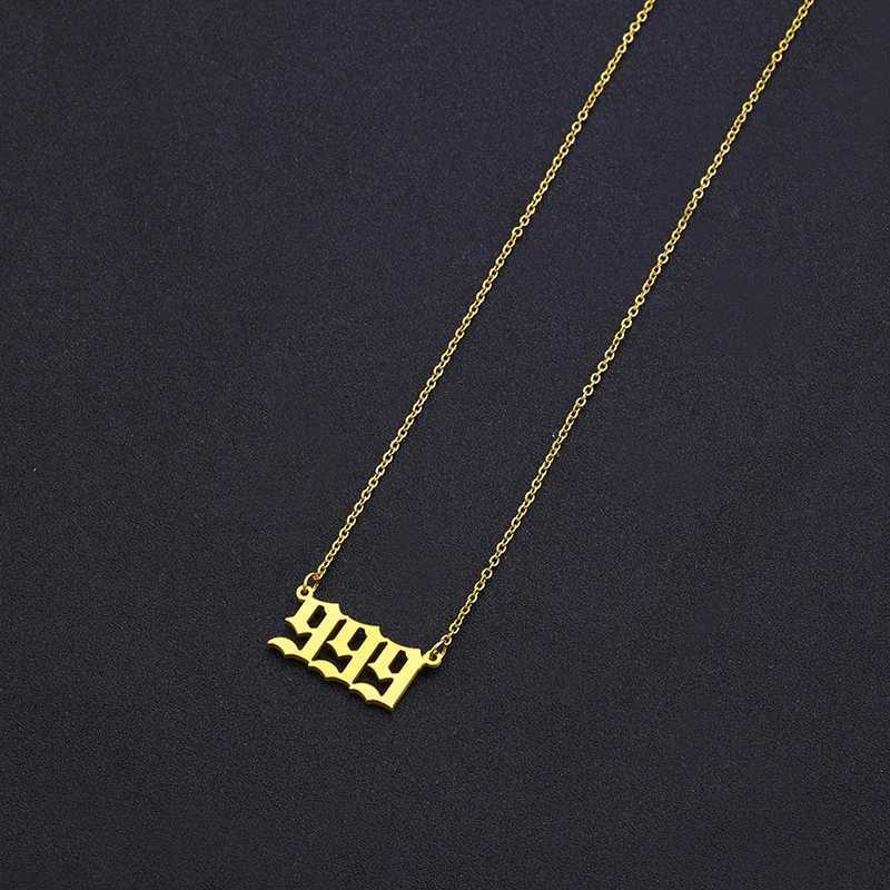 Trendy Lucky Number 111-999 Stainless Steel Gold Chain Necklace Womens Pendant Gift W240828